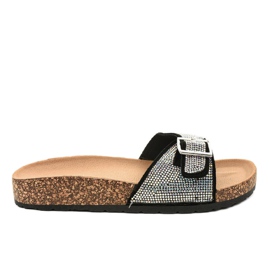 Schwarze Hausschuhe mit Korksohle L-1032