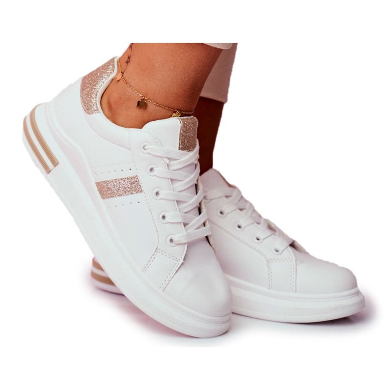 Damen Sportschuhe Weißgold Glitzer Narval gelb