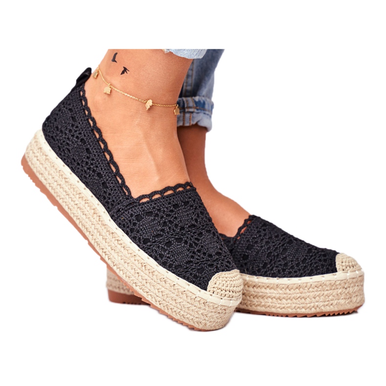 ADY Damen Espadrilles Spitze Schwarz Desante Plateau braun