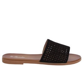 Schwarze durchbrochene Hausschuhe 620-63 Schwarz