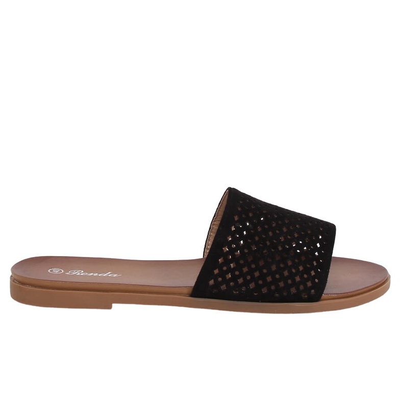 Schwarze durchbrochene Hausschuhe 620-63 Schwarz