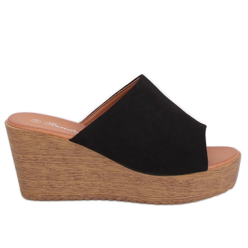 Schwarze Pantoffeln auf dem Keil schwarz 10-236 Schwarz