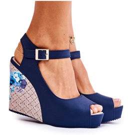 HV Marineblaue Sandalen für Damen auf dem Nemesis Wedge navy blau