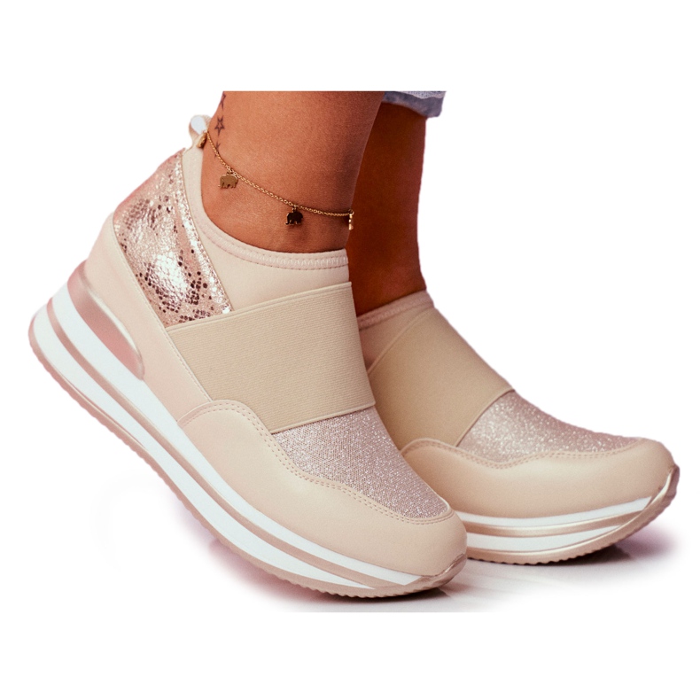 Damen Sport Slip On Keilschuhe Beige Cold Play