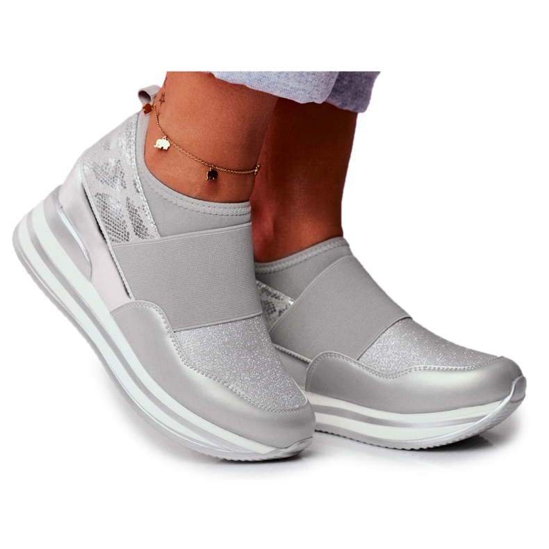 Damen Sport Slip On Keilschuhe Grau Cold Play