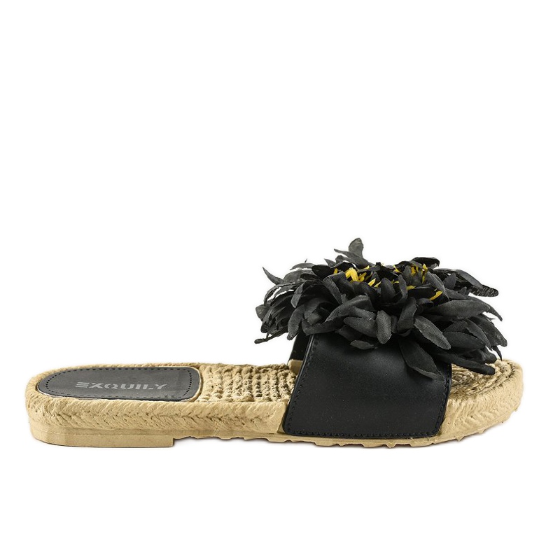 Schwarze Flip-Flops mit Blumen Espadrilles CD-1831