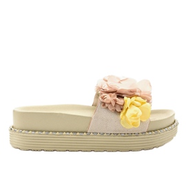 Beige Hausschuhe mit Blumen 6138