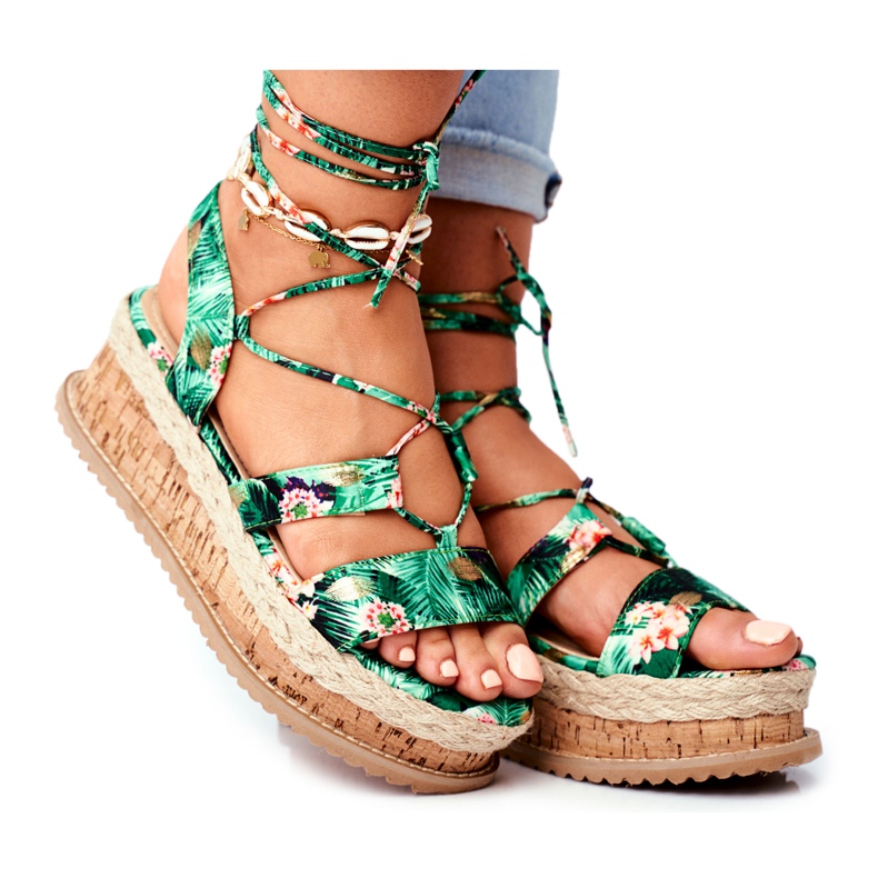 FB2 Damen Sandalen On The Cork Platform Gebunden Grün My Way mehrfarbig