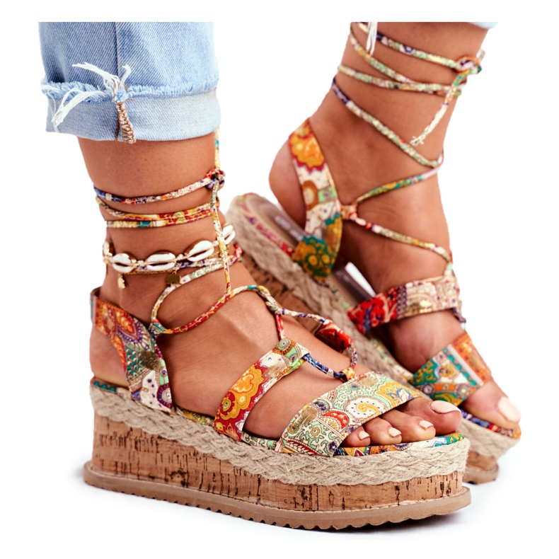 FRBS Damen Sandalen On The Cork Platform Gebunden Orange My Way mehrfarbig