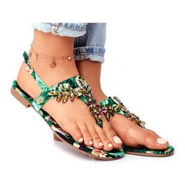 Damen Sandalen Elegante Flip-Flops Kristalle Grün Under Control