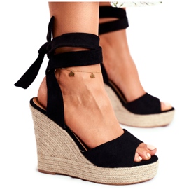SEA Damen Sandalen mit Keilabsatz Schwarz Belleza