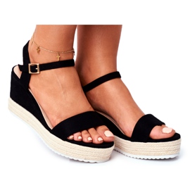 EVE Damen Sandalen mit Keilabsatz Schwarz Merdoe