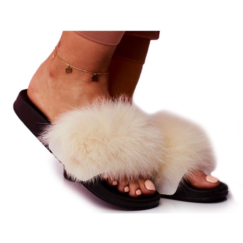 SEA Damen Hausschuhe mit Fell Weiß Belmondo schwarz