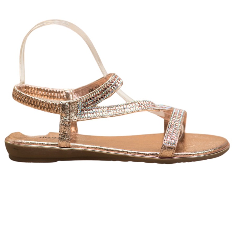 SHELOVET Goldene Sandalen mit Zirkonia
