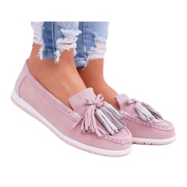 EVE Loafer für Damen, Wildleder mit Fransen, rosa Batist