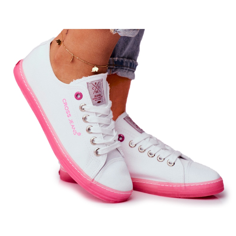Damen Sneaker Cross Jeans Weiß Rosa FF2R4075C