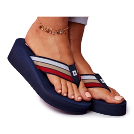 Damen Hausschuhe Flip-Flops Big Star auf Keil Marineblau FF274A301