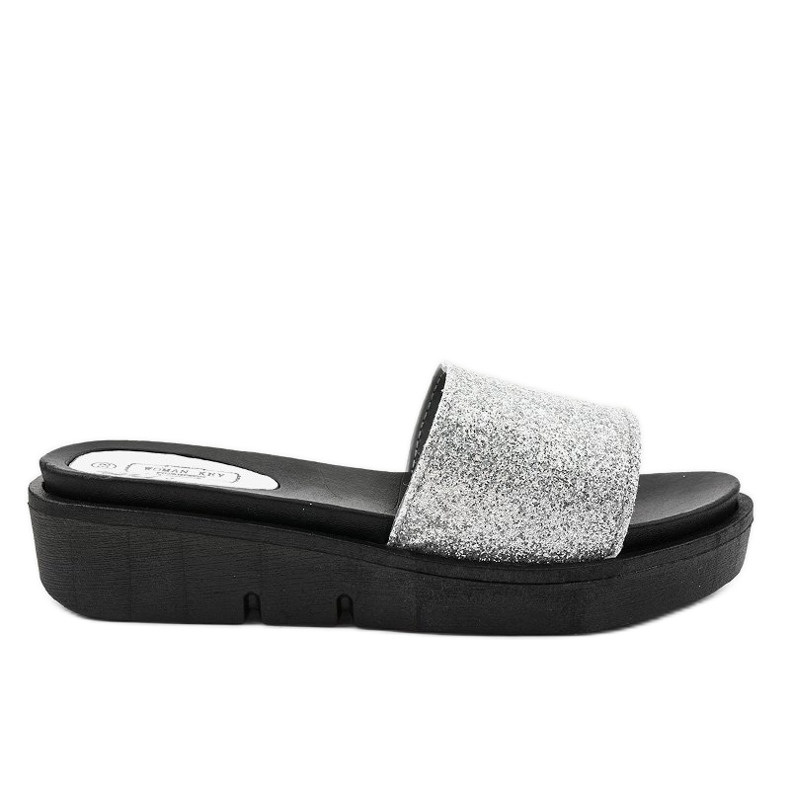 Silber glänzende Hausschuhe E3969 grau