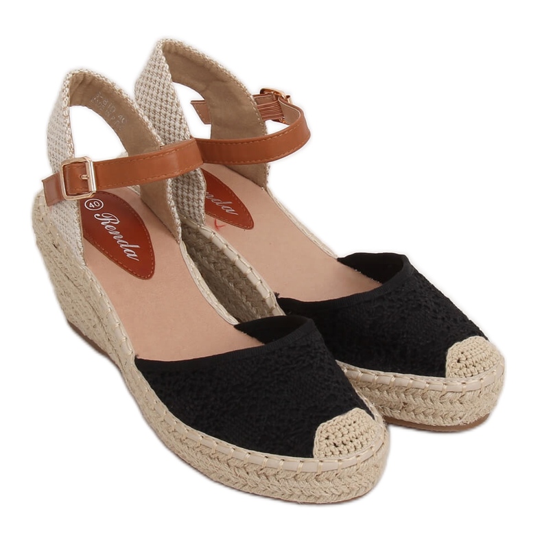 Schwarze Espadrilles auf Keilabsatz, schwarz S-819 Black