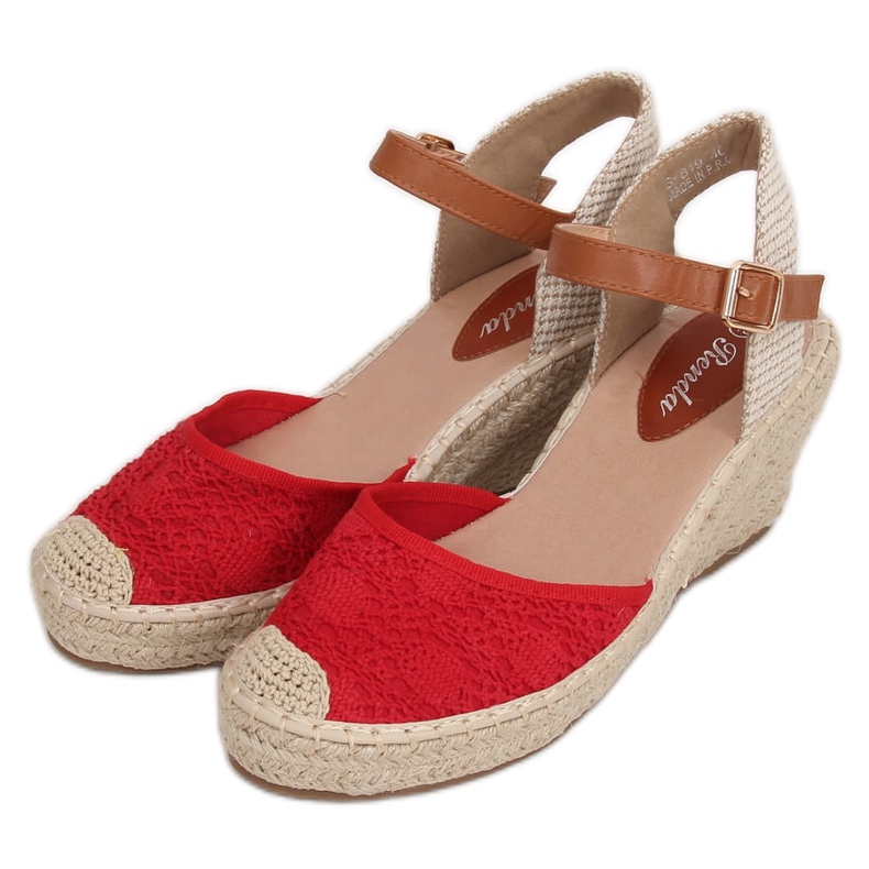 Rote Espadrilles auf Keilabsatz, rot S-819 Rot