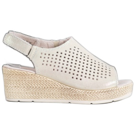 Filippo Ledersandalen mit Klettverschluss grau gelb