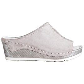 Filippo Silberne Lederpantoffeln grau