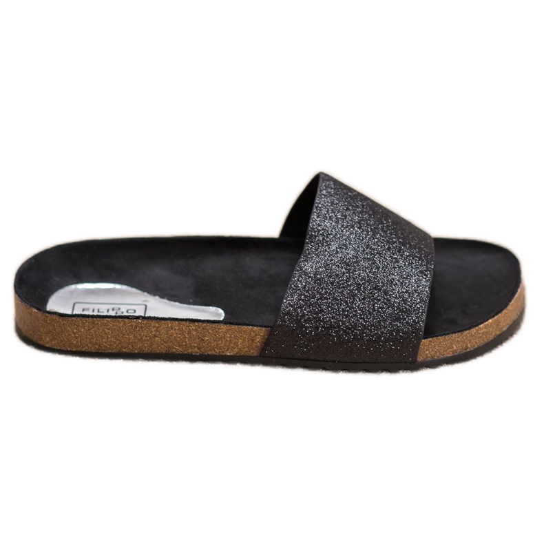 Filippo Schwarze Hausschuhe mit Glitzer