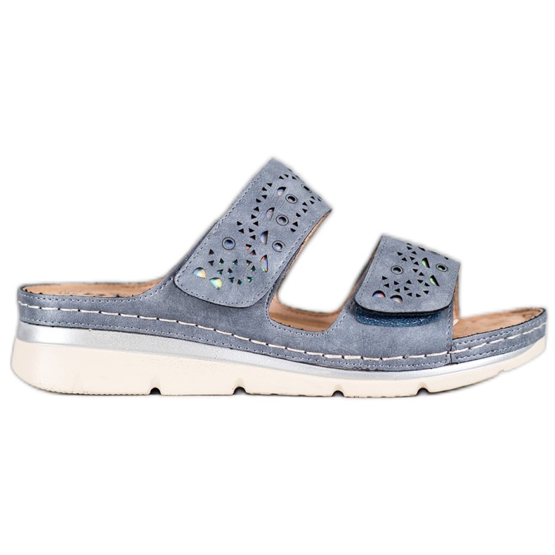 Evento Bequeme Hausschuhe mit Klettverschluss blau