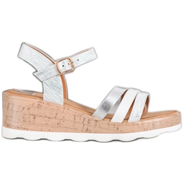 Weide Silberne Keilsandalen weiß grau