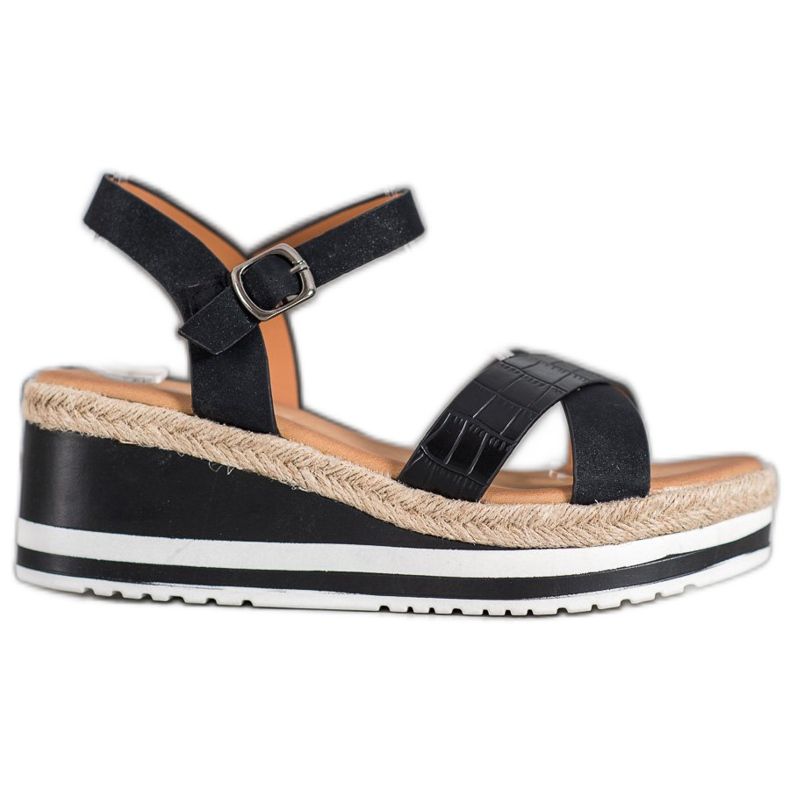 Weide Schwarze Keile mit Öko-Leder