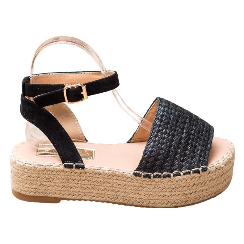 Weide Espadrilles-Sandalen auf der Plattform schwarz