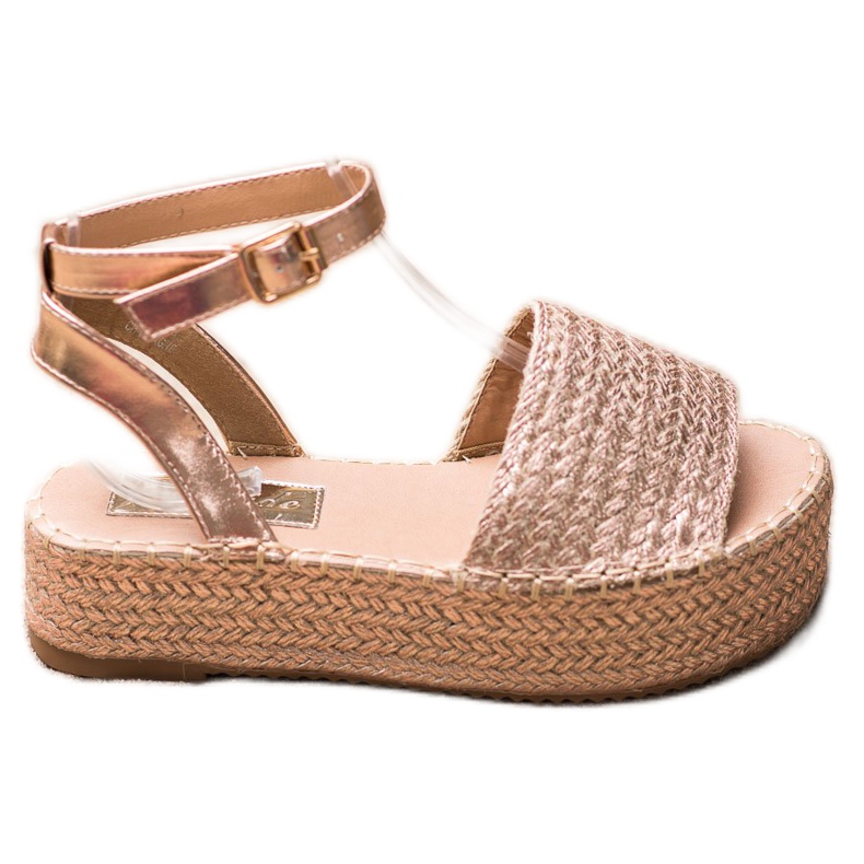 Weide Espadrilles-Sandalen auf der Plattform golden