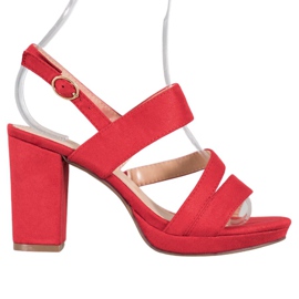 SHELOVET Hochhackige Wildledersandalen rot