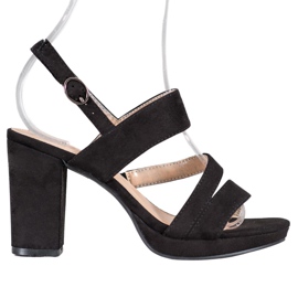 SHELOVET Hochhackige Wildledersandalen schwarz