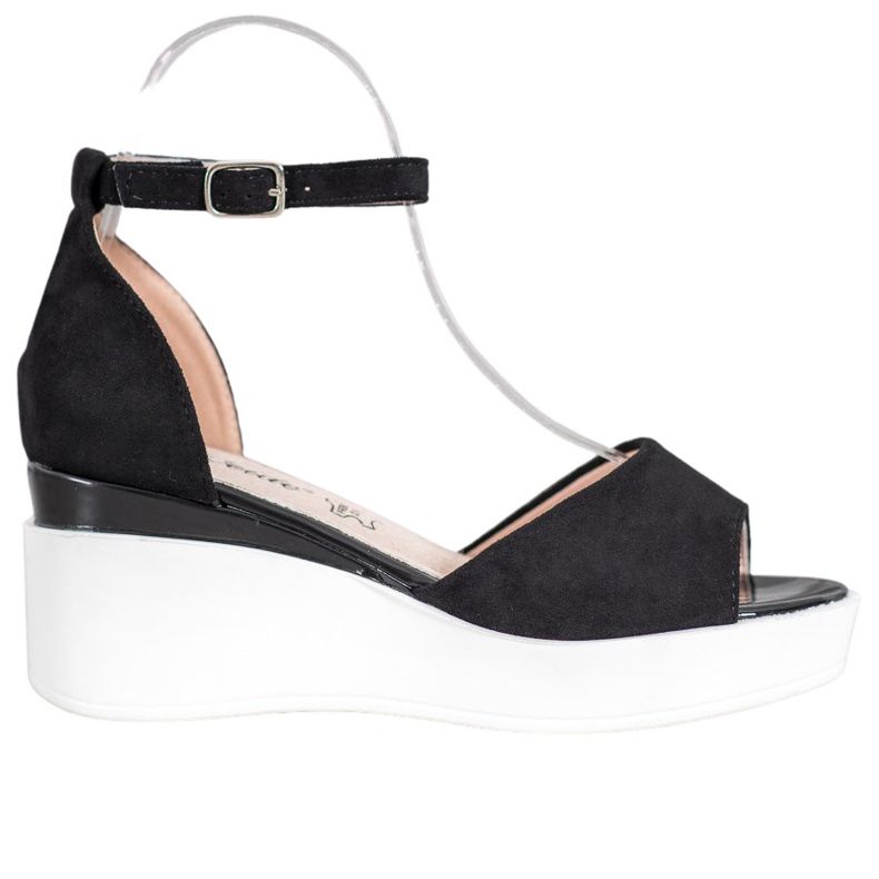 Weide Wildledersandalen auf einem weißen Keil schwarz