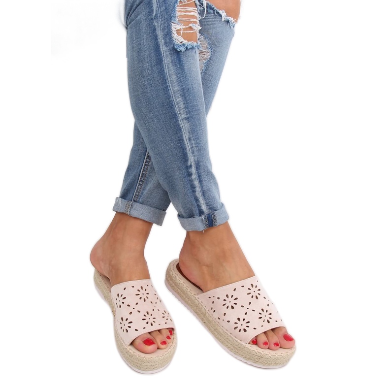 Beige durchbrochene Hausschuhe Espadrilles 99-62A Beige