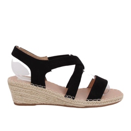 Schwarze Sandalen auf Keil-Espadrilles schwarz S-823 Black