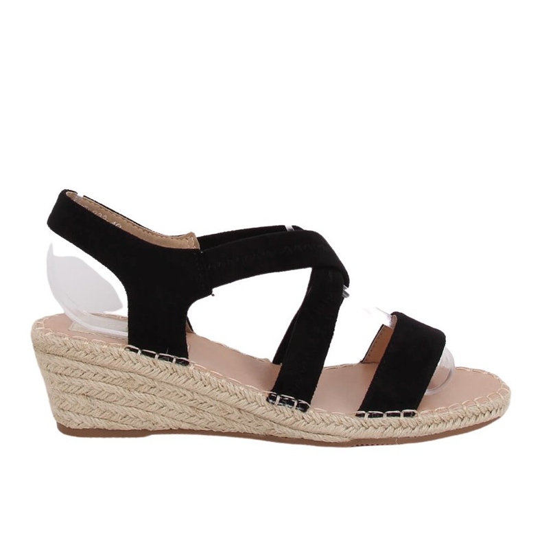 Schwarze Sandalen auf Keil-Espadrilles schwarz S-823 Black