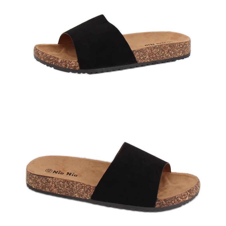 Schwarz PA-354 Schwarze Hausschuhe mit Korksohle