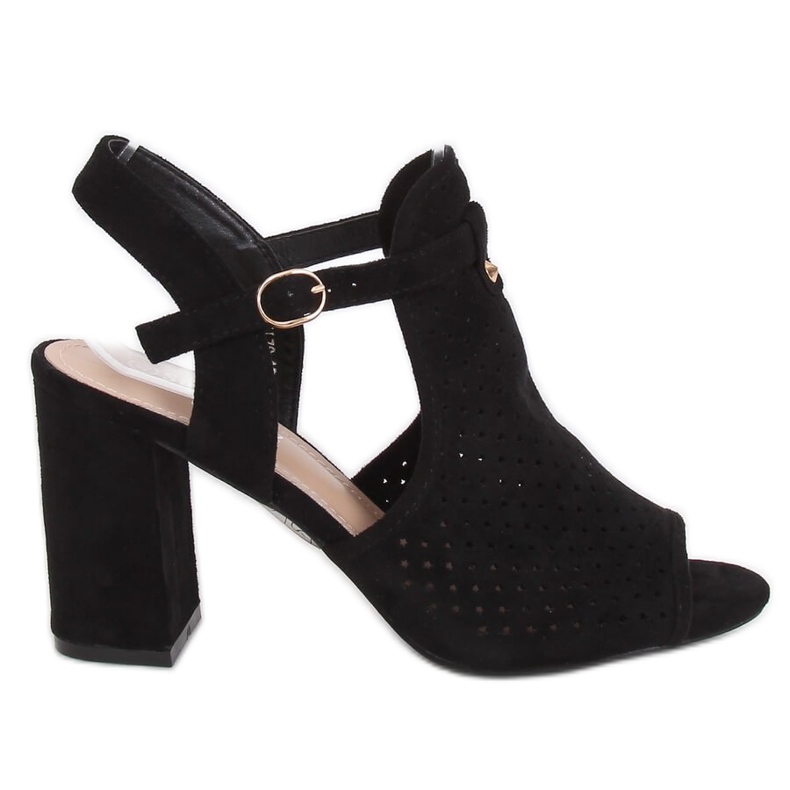 Black LL79 Schwarze, durchbrochene Sandalen mit hohen Absätzen