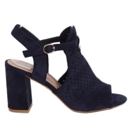 Durchbrochene Sandalen mit hohen Absätzen LL79 Blau marineblau