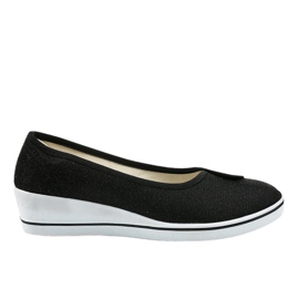 Schwarze Sneakers glänzende Keilsneaker K-1-002