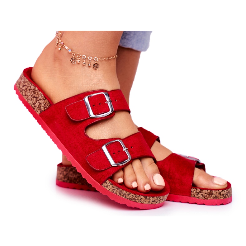 EVE Damenhausschuhe aus Kork mit Schnallen Rot Si Senor