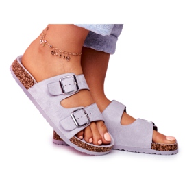 EVE Damenhausschuhe aus Kork mit Schnallen Grau Si Senor