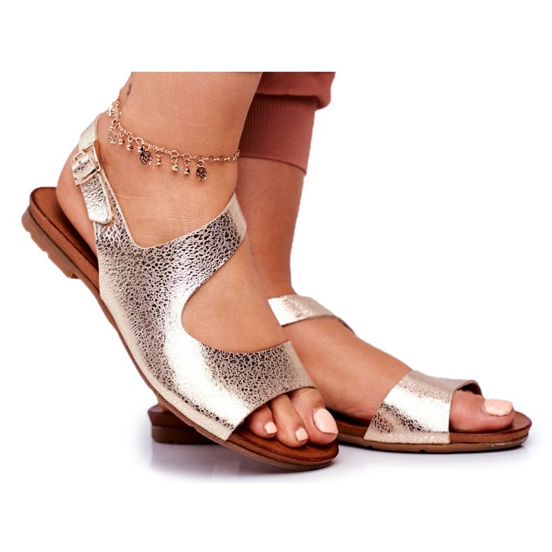 Damen Sandalen Laura Messi Leder 1116 Snake Golden Vollare