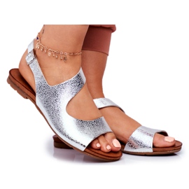 Damen Sandalen Laura Messi Leder 1116 Snake Silver Vollare grau
