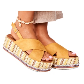ADY Damen Sandalen auf Keil Espadrilles Gelb Sandy