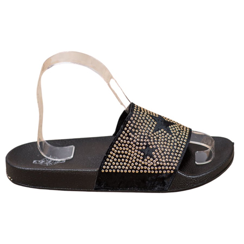 SHELOVET Velours-Hausschuhe mit Sternen schwarz