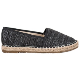 SHELOVET Geflochtene schwarze Espadrilles
