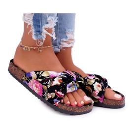 SEA Schwarze Hausschuhe für Damen auf Korkblumen Wendy's Bow mehrfarbig